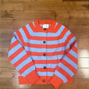 FRNCH Vibrant Orange and Gray Striped Cardigan
